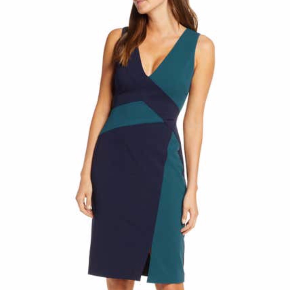 Colorblock Scuba Crepe Sheath Dress -Size 10